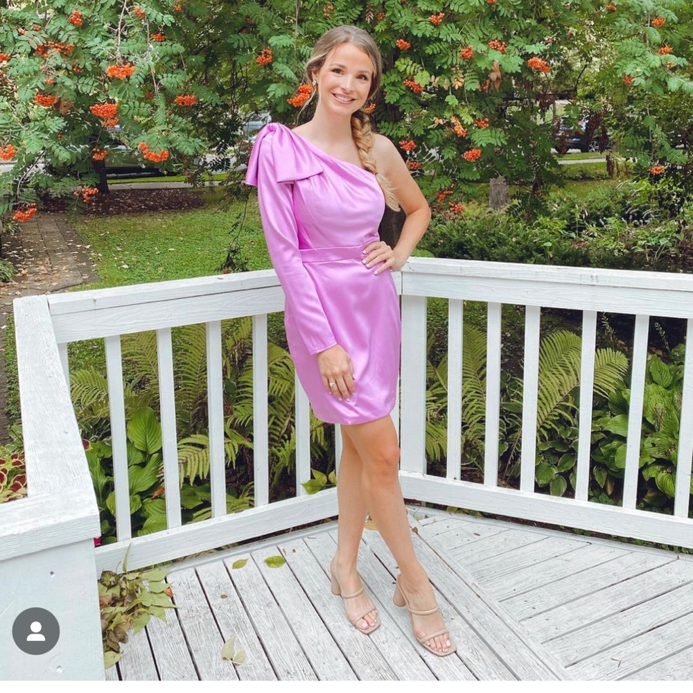 One shoulder Pink Mac Duggal cocktail gown | size 6